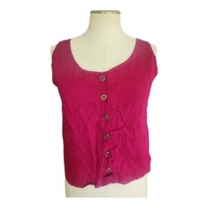 Basic Essentials Magenta Button Front Tank Top Sz S 100% Rayon Boho Summer